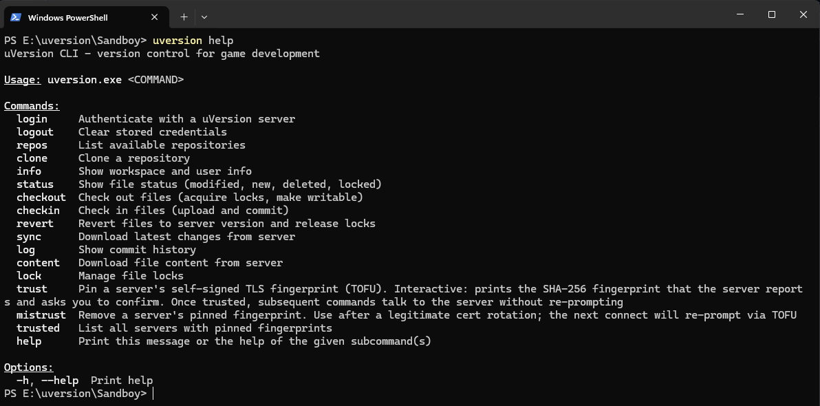 正在运行 uVersion CLI 会话的终端