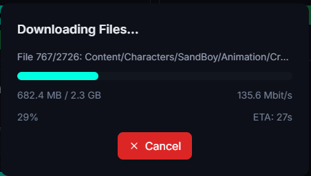 A lista de projetos com o botão Clone e uma barra de progresso de download.